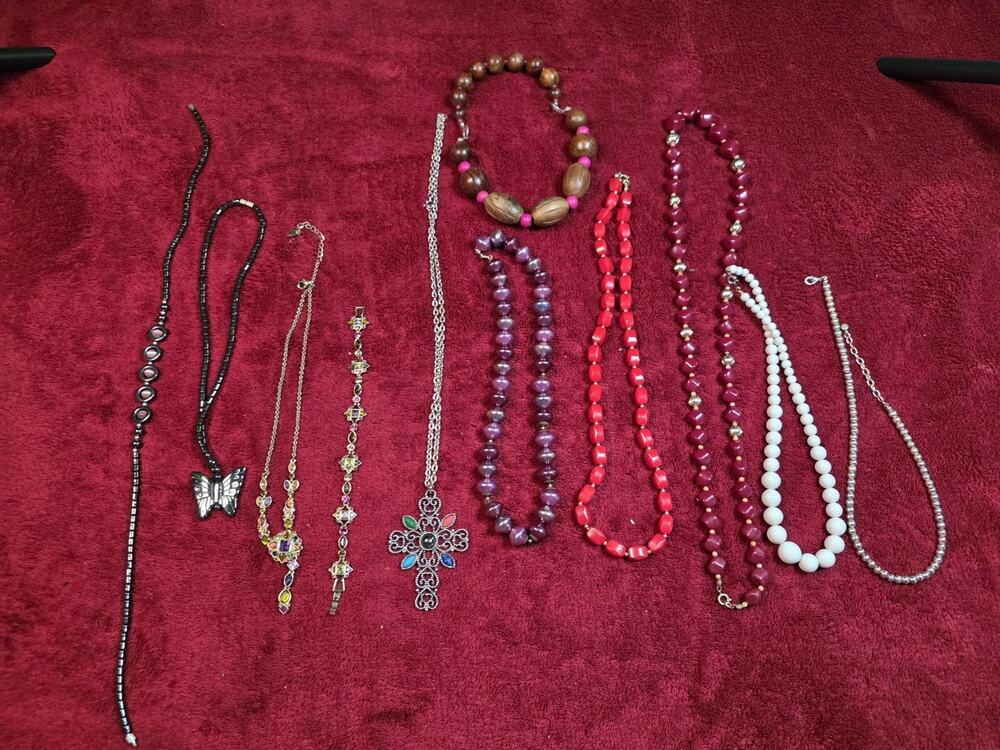 Costume Jewelry Necklace Lot Cross Butterfly Beaded Rhinestone Statement Pieces